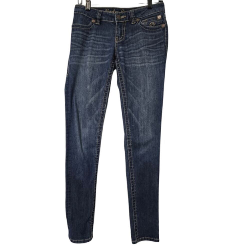 Harley Davidson Women’s Skinny Blue Jeans Size 4 Embroidered Pockets